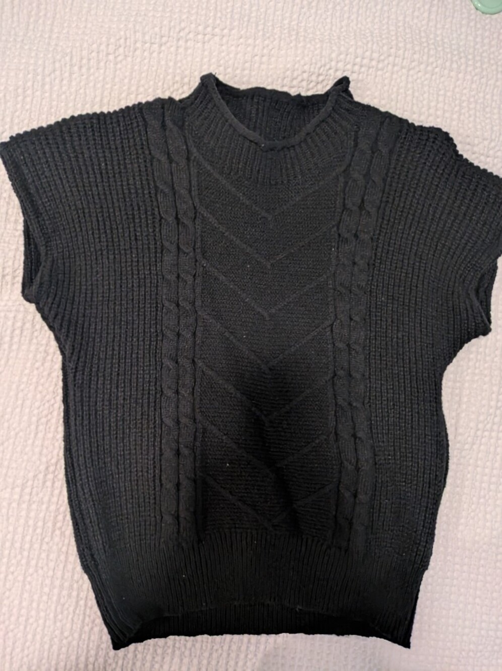 Women’s Black Cable Knit Turtleneck Sweater Vest